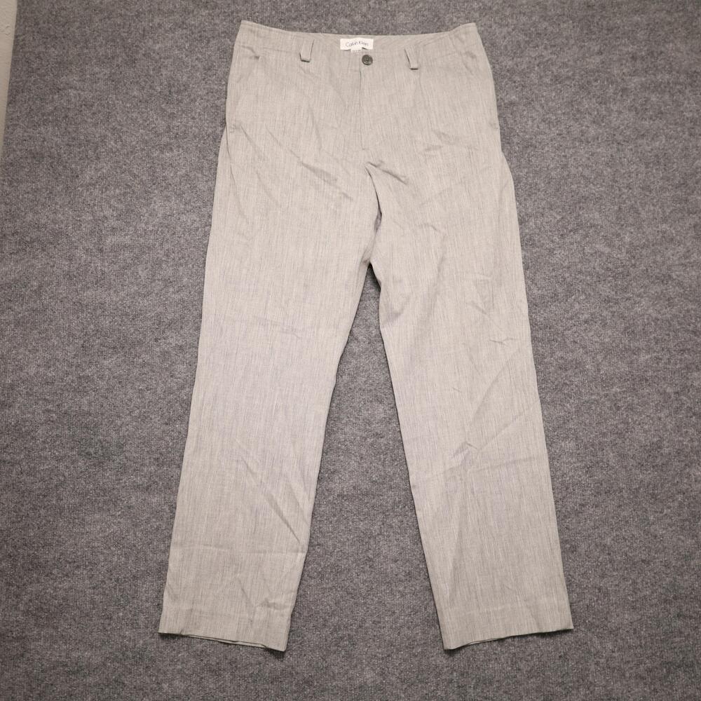 Calvin Klein Dress Pants Mens 32x30 Gray Wool Blend Stretch Flat Front Office